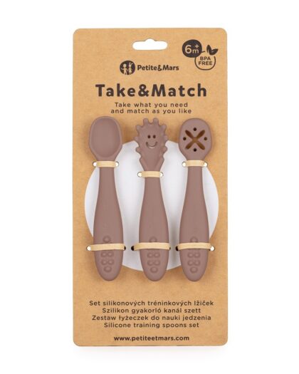Set 3ks silikónových tréningových lyžičiek Take&Match velvet latte PETITE&MARS