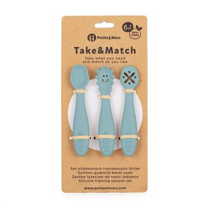 Set 3ks silikónových tréningových lyžičiek Take&Match frosted sky PETITE&MARS