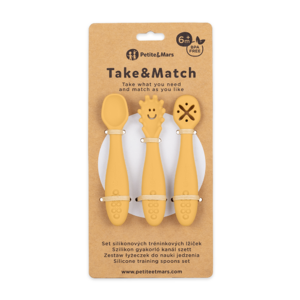 Set 3ks silikónových tréningových lyžičiek Take&Match intense ochre PETITE&MARS