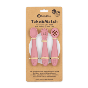 Set 3ks silikónových tréningových lyžičiek Take&Match dusty rose PETITE&MARS